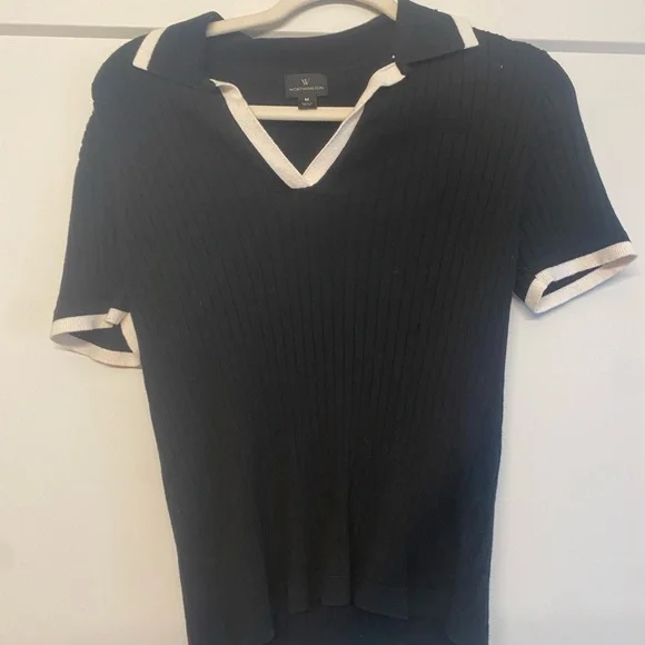 Worthington Black Short Sleeve Top with White Trim - Picture 2 of 4